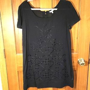 VINTAGE HERITAGE 1981 BLACK BOHO DRESS Linen-like cotton EMBROIDERY DETAIL SZ L